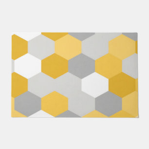 Tapete Padrão Geométrico de Hexágono Cinza Amarelo
