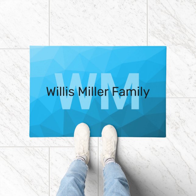 Tapete Padrão geométrico do gradiente ciano azul Monogram (Interior)