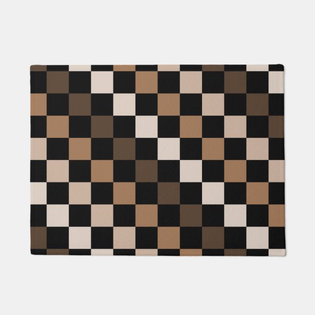 Tapete Padrão Gingham Preto-Castanho Verificado (Frente)