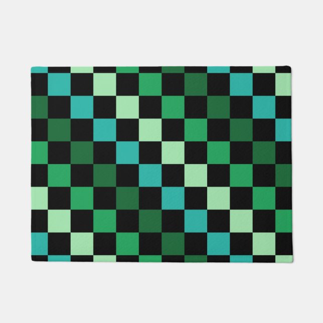 Tapete Padrão Gingham Verde Azul Verificado (Frente)