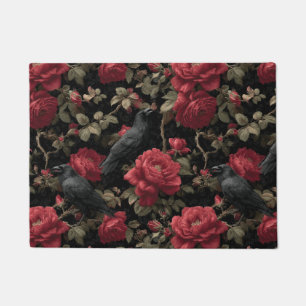 Tapete Padrão Gótico com Rosas vermelhas e Corvos