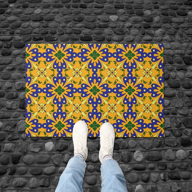Tapete Padrão Laranja Azul E Amarelo Do Azulejo Espanhol (Criador carregado)