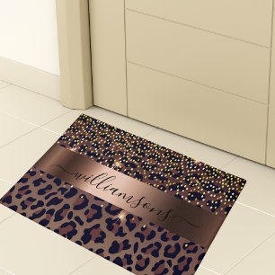 Tapete Padrão leopardo - nome do monograma preto de bronz