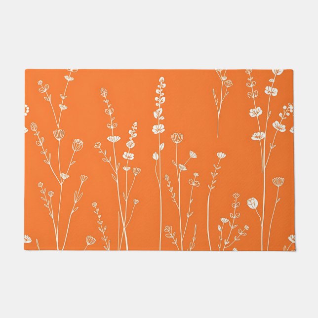 Tapete Padrão Mínimo de Flor Silvestre Laranja Queimada (Frente)