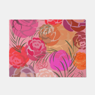 Tapete Padrão rosa com flores e plantas