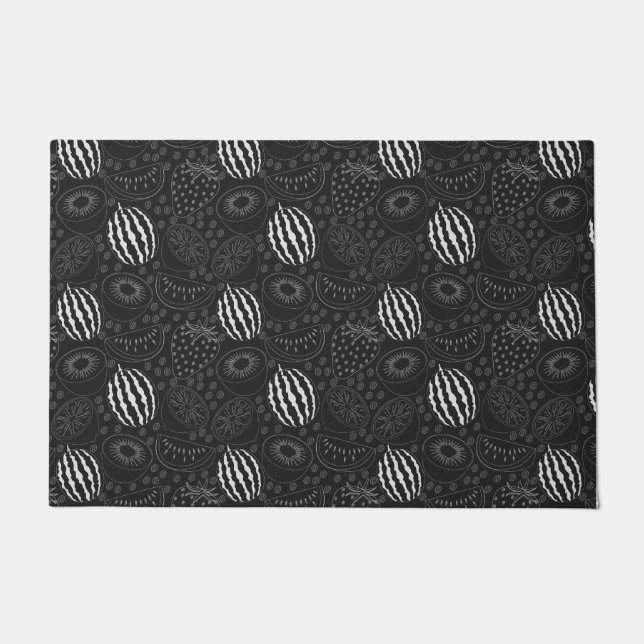 Tapete Padrão uniforme em fruta preto e branco Tropical (Frente)