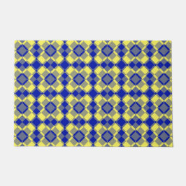 Tapete Padrão Xadrez Argyle Azul Amarelo