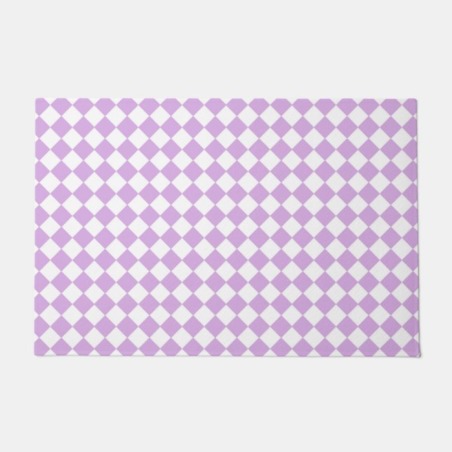 Tapete Padrão Xadrez Roxo e Branco (Frente)