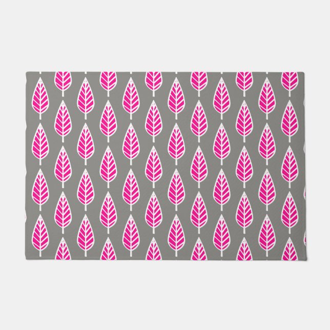 Tapete Padrões de Folha de Fez, Rosa de Fuchsia e Cinzas  (Frente)