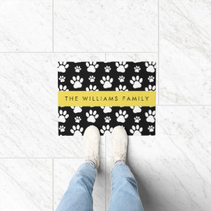 Tapete Padrões de pata, patas de cão, preto e branco, seu