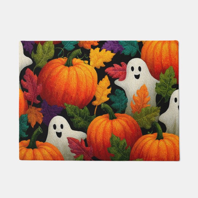 Tapete Padrões do Halloween com Pumpkins Laranja (Frente)