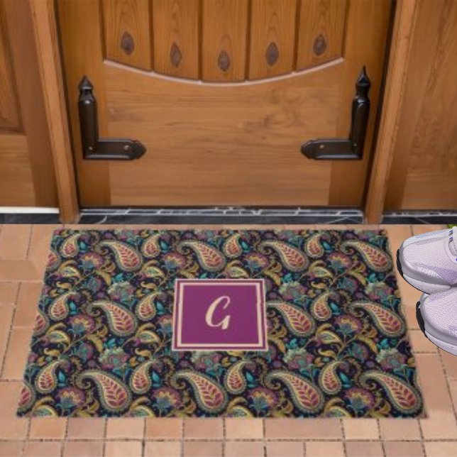 Tapete Paisley Vintage Paisley Olhe preto roxo Monograma  (Criador carregado)