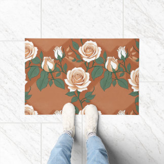 Tapete Pale Green And Cream Roses On A Warm Terracotta 