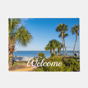 Tapete Palm Trees Bayside Morning Bem-vindo Doormat