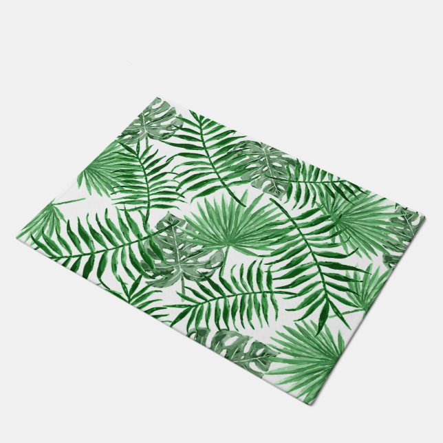 Tapete Palma Verde Tropical Deixa Arte de Cores Aquáticas (Inclinado)