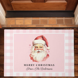 Tapete Papai Noel Vintage em Xadrez Rosa Natal Personaliz