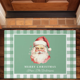 Tapete Papai Noel Vintage Verde Xadrez Natal Feliz