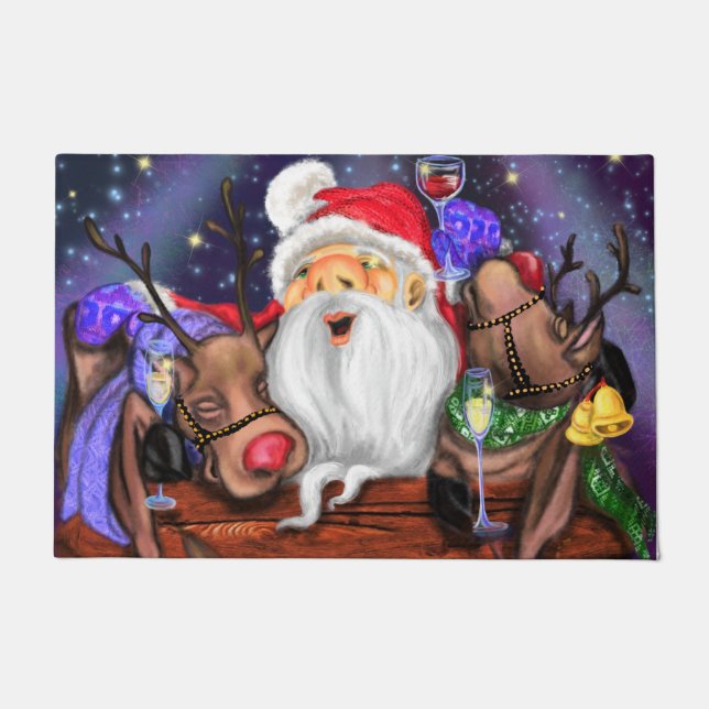 Tapete Papais noeis com renas Engraçadas Portas de Natal (Frente)