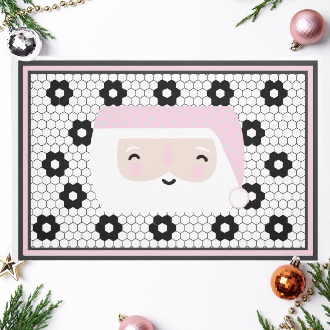 Tapete Papais noeis Retro Natal de Azulejo Preto e Branco (Criador carregado)