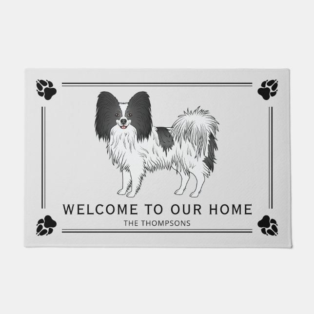 Tapete Papillon Preto E Branco Fofo Com Texto Personaliza (Frente)