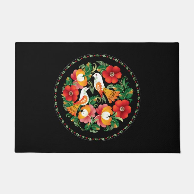 Tapete Pássaros de Arte Folclórica Flores Belos Decores (Frente)