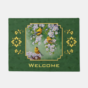 Tapete Pássaros Goldfinch e Flores Verde