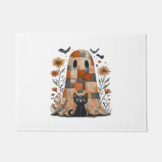 Tapete Patchwork Halloween Ghost and Cat, Retro Spooky F (Frente)