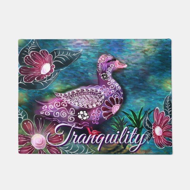 Tapete Pato Floral Caprichoso Roxo Azul Personalizado (Frente)