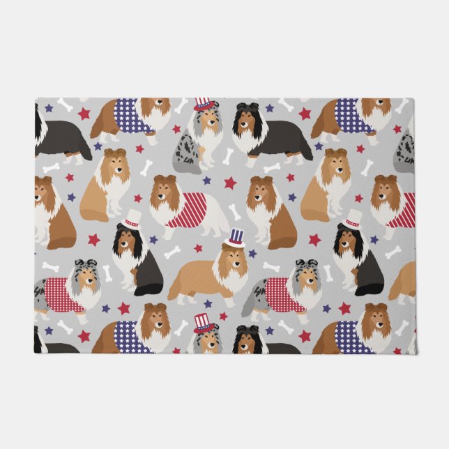 Tapete Patriotic Sheltie Shetland Sheepdog Doormat (Frente)