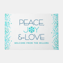 Peace Joy Love Holiday Turquoise Snowflake Nome