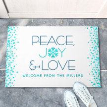Peace Joy Love Holiday Turquoise Snowflake Nome