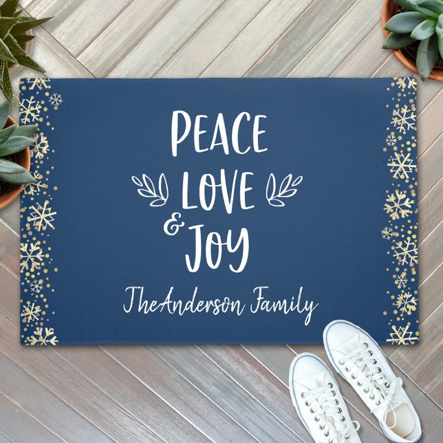 Tapete Peace Love Joy Snowflakes Typografia Marinho Holid (Criador carregado)