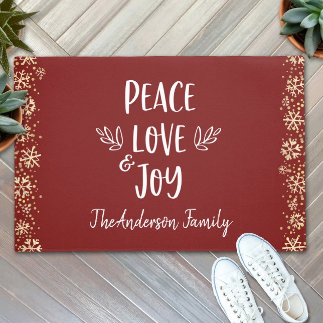 Tapete Peace Love Joy Snowflakes Typografia Red Holiday (Criador carregado)