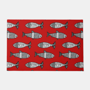 Tapete Peixe Moderno Retroativo, Vermelho Profundo e Cinz