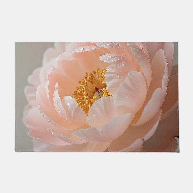 Tapete Peônia Rosa Suave com Gotículas de Orvalho (Frente)