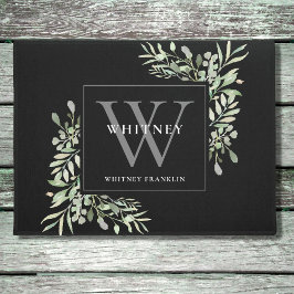 Tapete Personalizado Monograma Cinza Verde Floral Preto