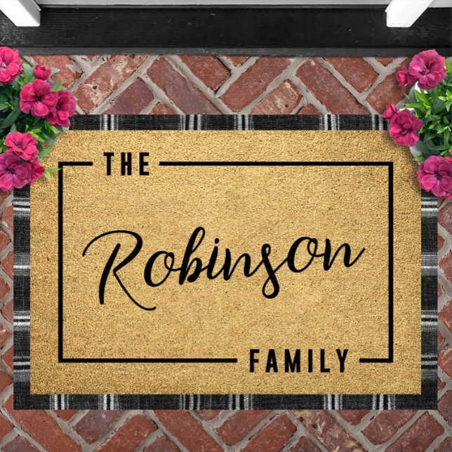 Tapete Personalized Script Family Name Doormat Custom (Minimalist Script Family Name Doormat Personalized Custom Border Welcome Mat Housewarming Gift)