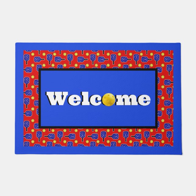 Tapete Pickleball Blue Paddles Yellow Balls 4 de julho (Frente)