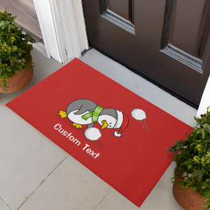Tapete Pinguim de Natal ganhando uma bola de neve
