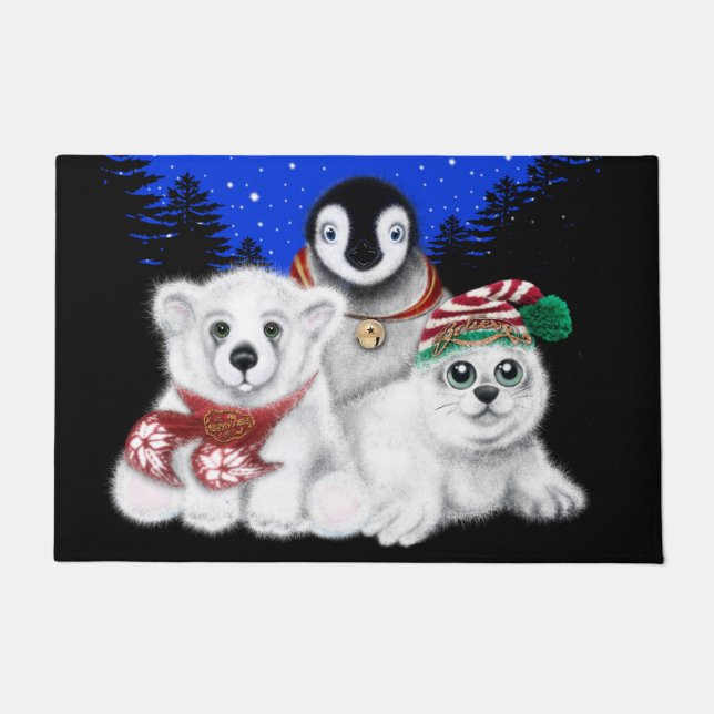 Tapete Pinguim de Natal ursinho polar filhote de foca (Frente)