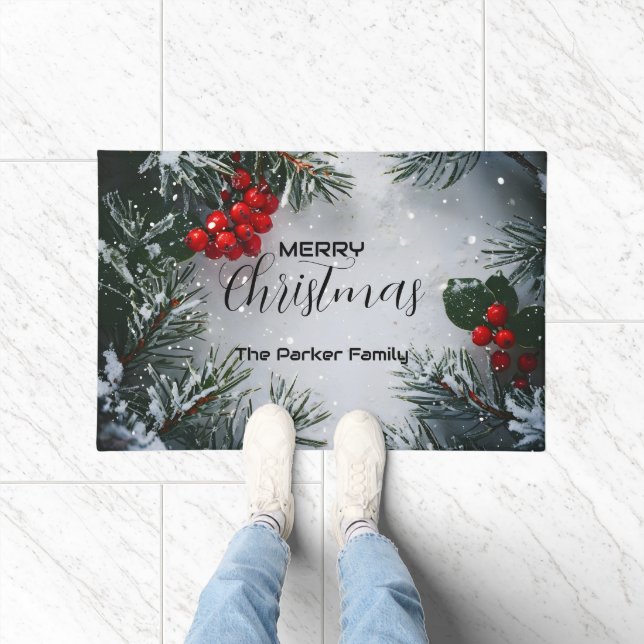 Tapete Pinheiro Coberto De Neve, Holly Berries, Não Foto (Interior)