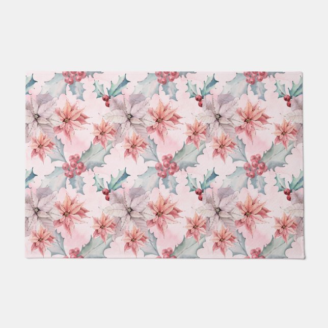 Tapete Pink Poinsettias Winter Holiday Modern Floral (Frente)