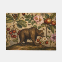 Pintura a Óleo Botânico de Urso Antigo e Pomar