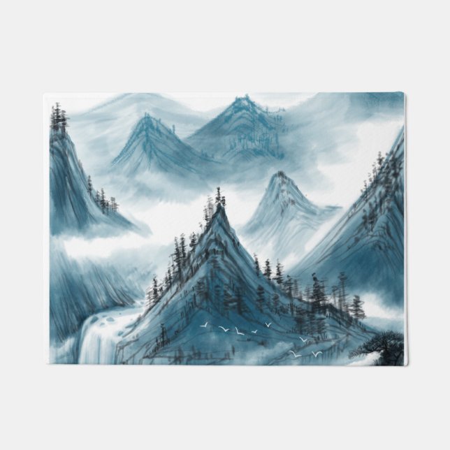 Tapete Pintura de Paisagem de Montanhas Azuis Retroativas (Frente)