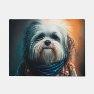 Tapete Pintura digital de cão Havanese em bicicleta 