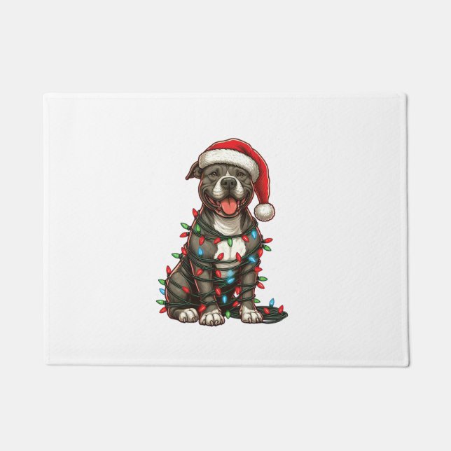 Tapete Pit bull Cachorro Noite Noel Hat Neve (Frente)