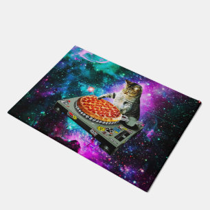 Tapete pizza de gato dj no espaço