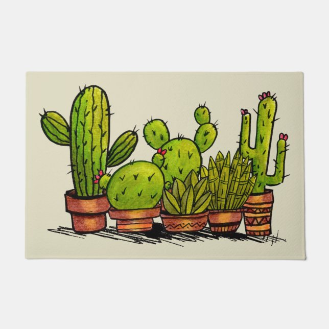Tapete Plantas de Cactus Verde Aquarela (Frente)