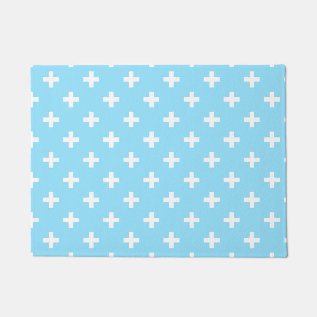 Tapete Polka branca cruza o azul-bebê (Frente)