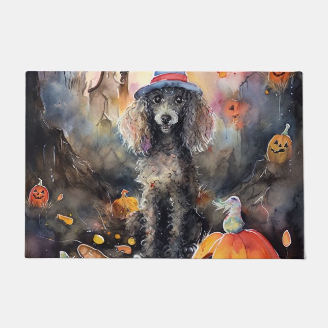 Tapete Poodle Halloween Com Pumpkins Assustado (Frente)